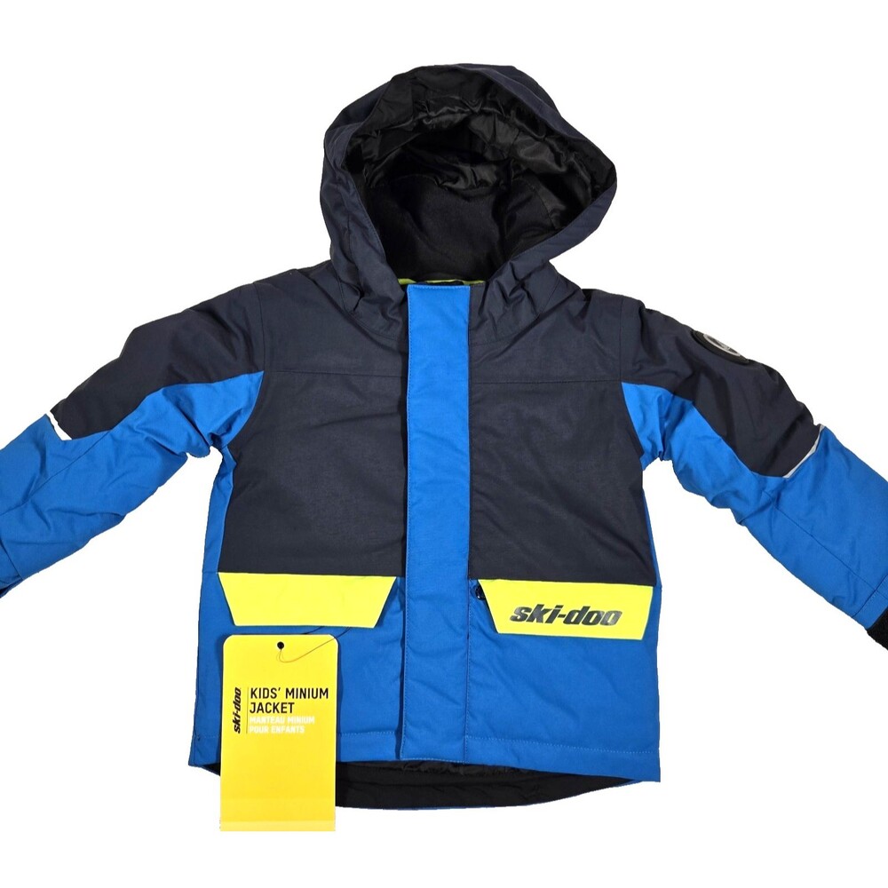 Ski-Doo Kids Jacket Size 3 Indigo Blue Hooded Pockets Snowmobile Ski Coat New